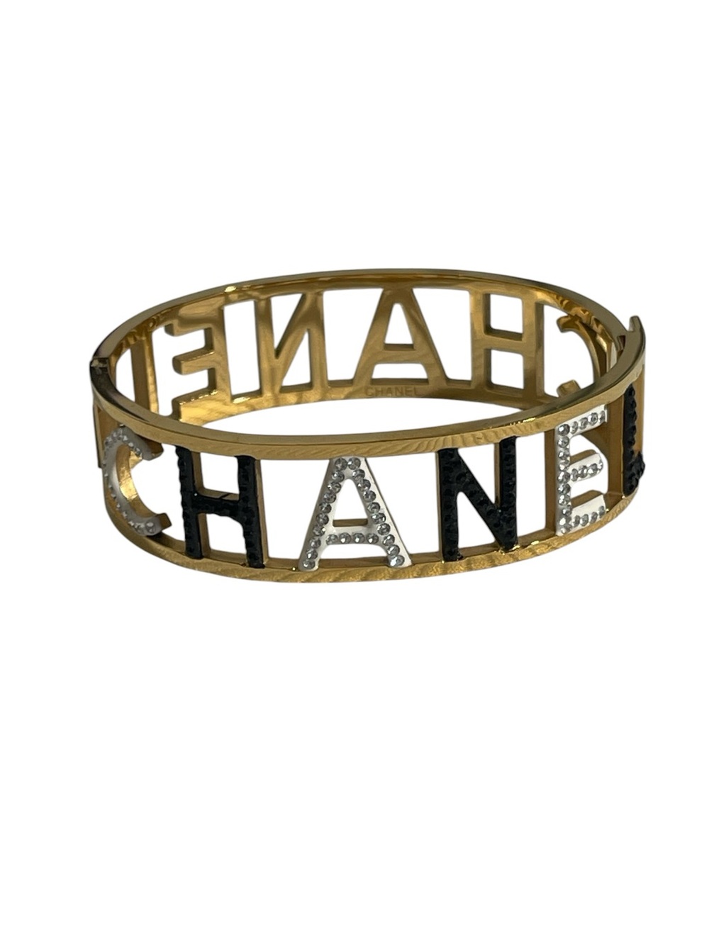 ✨ Gold-Tone Logo Cutout Crystal Bangle Bracelet ✨ - Picture 2 of 7